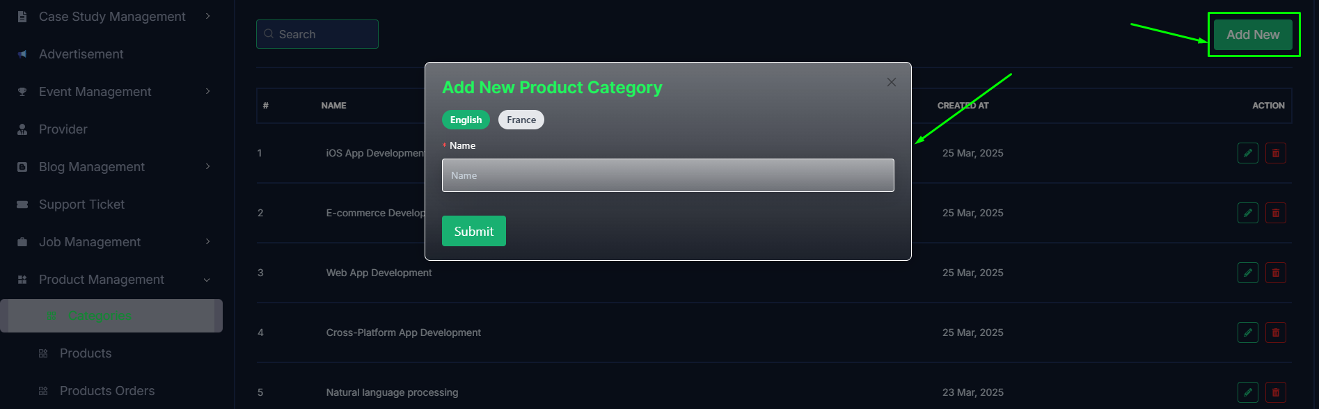 Add product categories