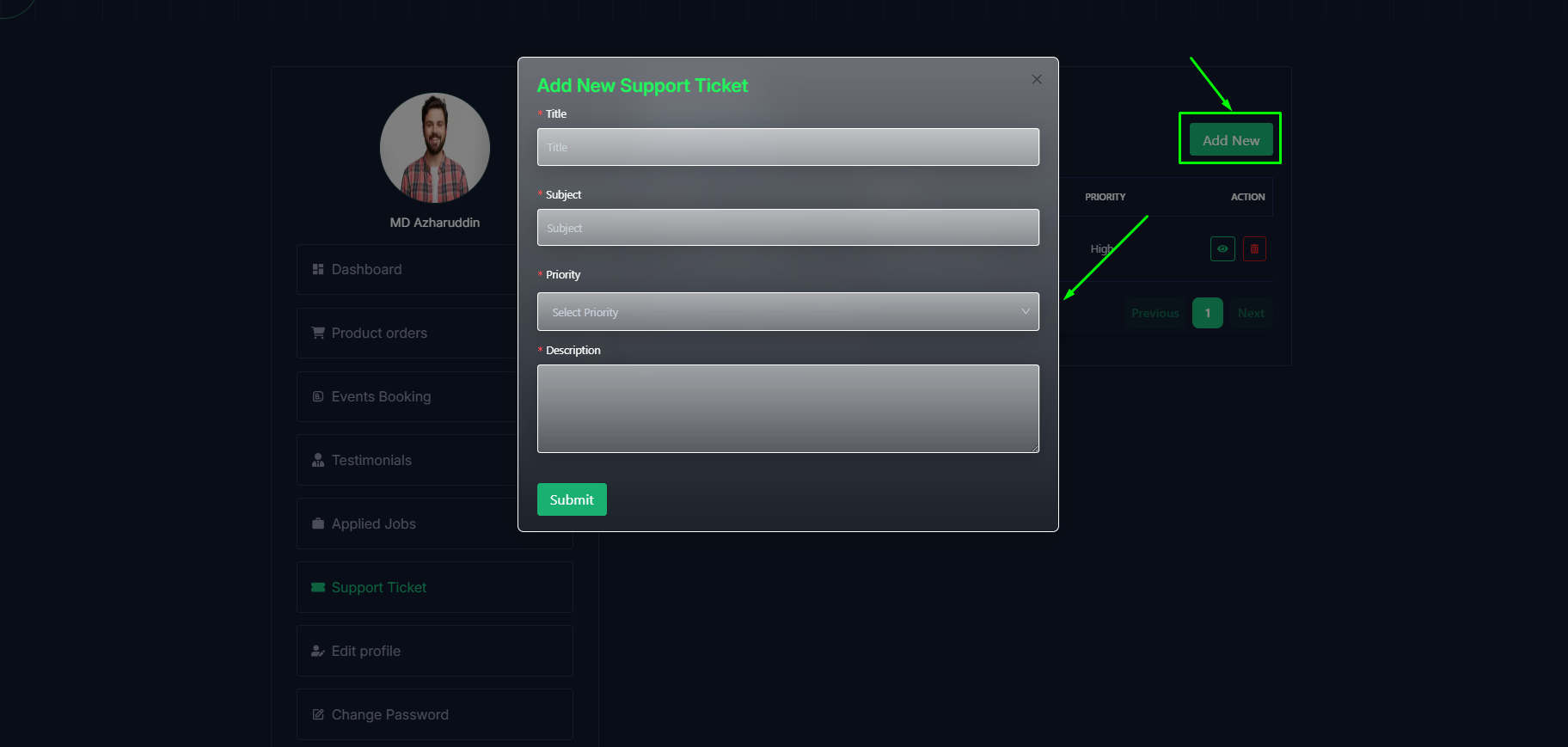 Add Support Ticket