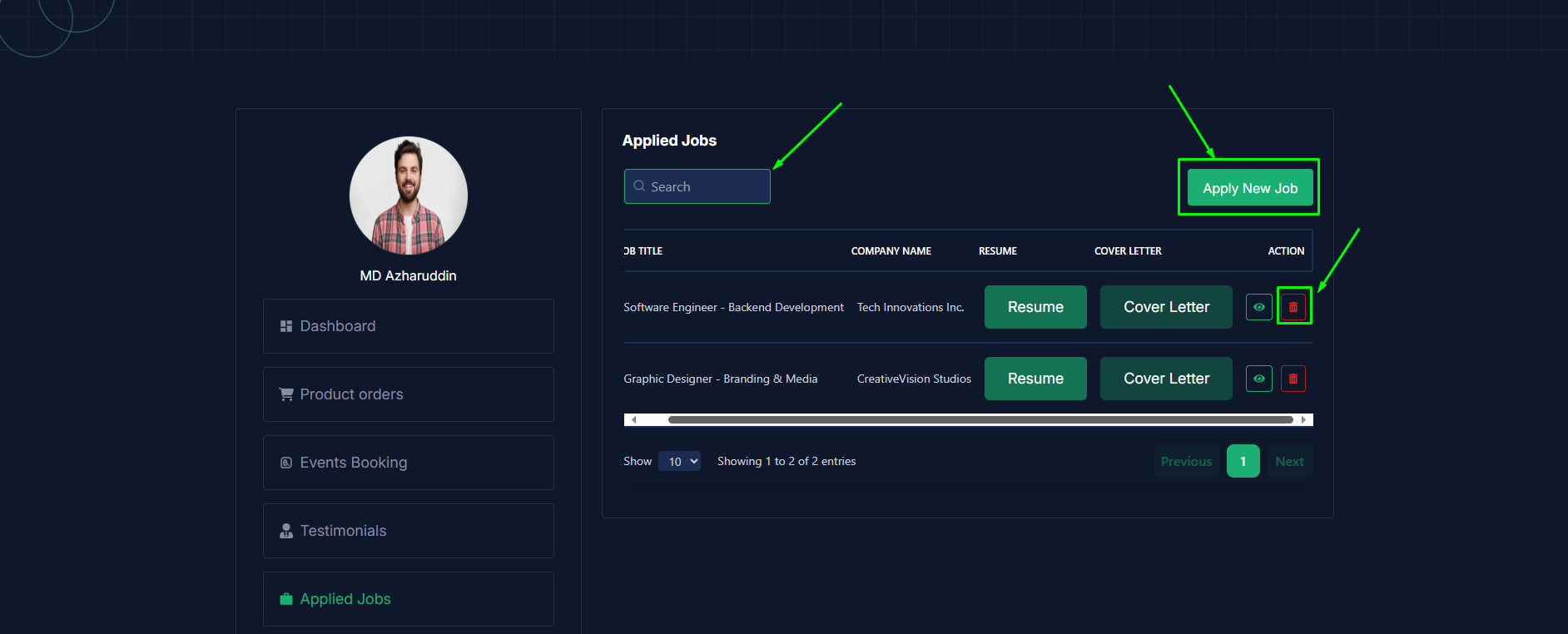 Applied jobs