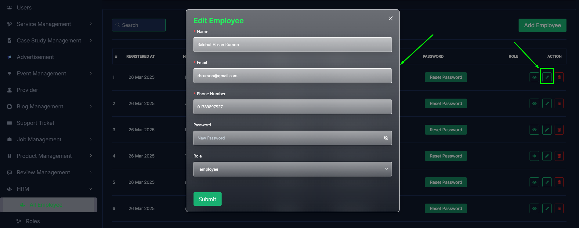 Edit employees